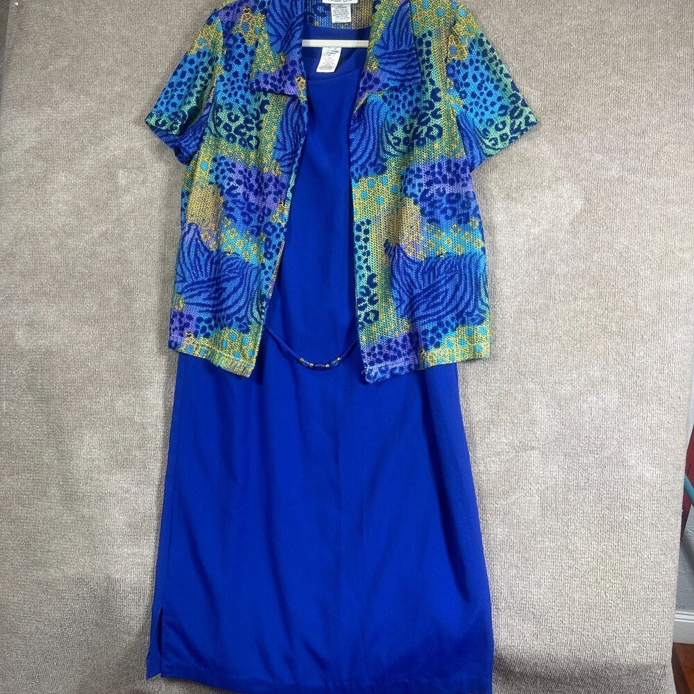 Lisa Jo Dress Jacket Set Womens 16 Blue Sleeveless Church Preppy Coastal Careet